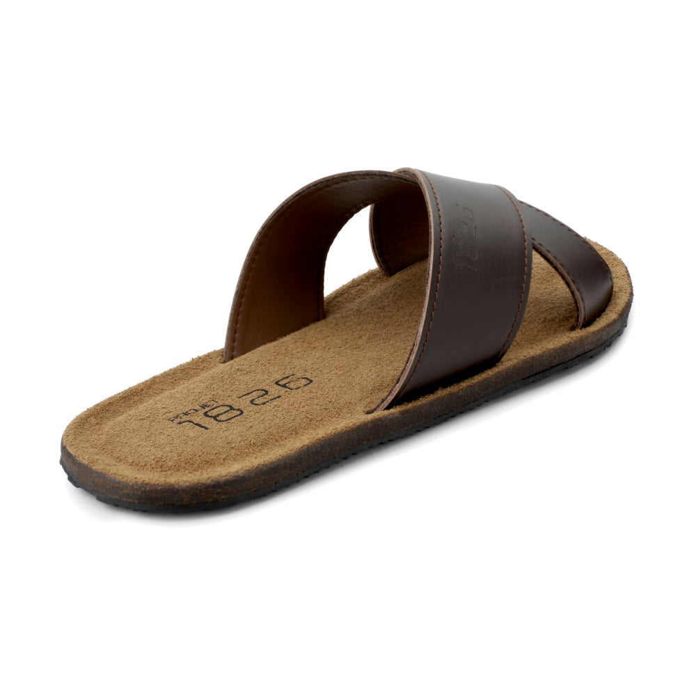 ARMY CROSS STRAP LEATHER SLIPPER BROWN