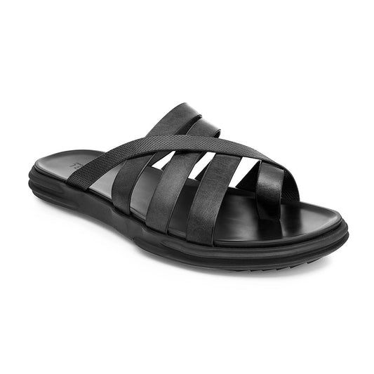 ANSON ROUND TOE LEATHER SANDALS BLACK