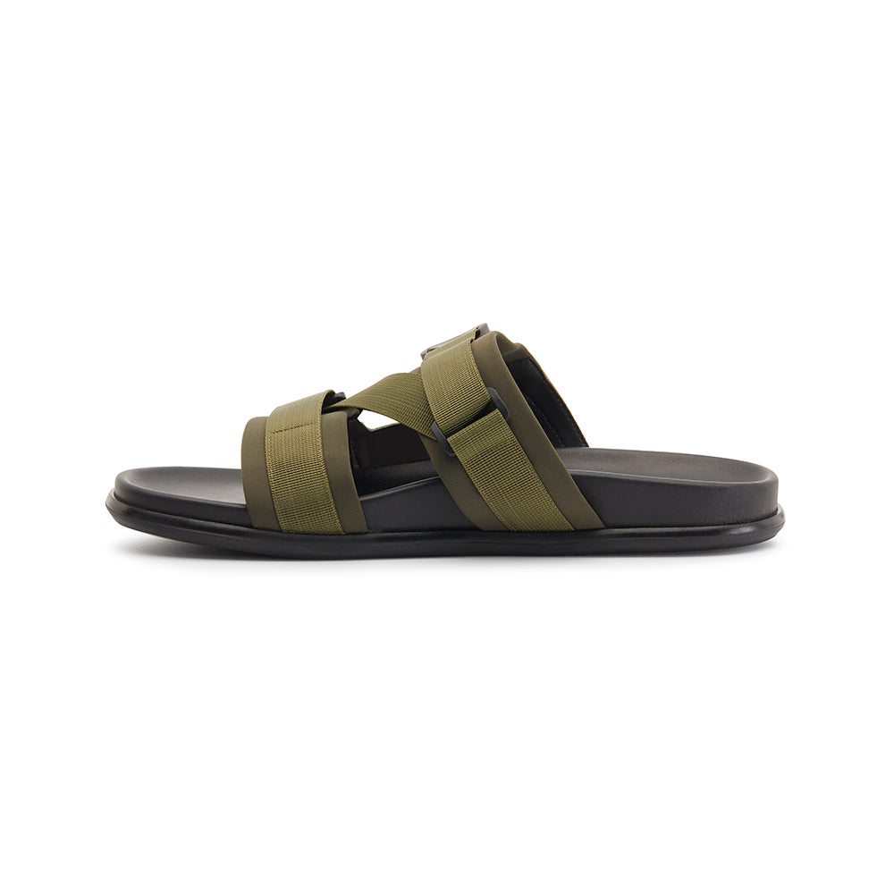 DELROY LEATHER SLIP ON LEATHER SANDAL GREEN