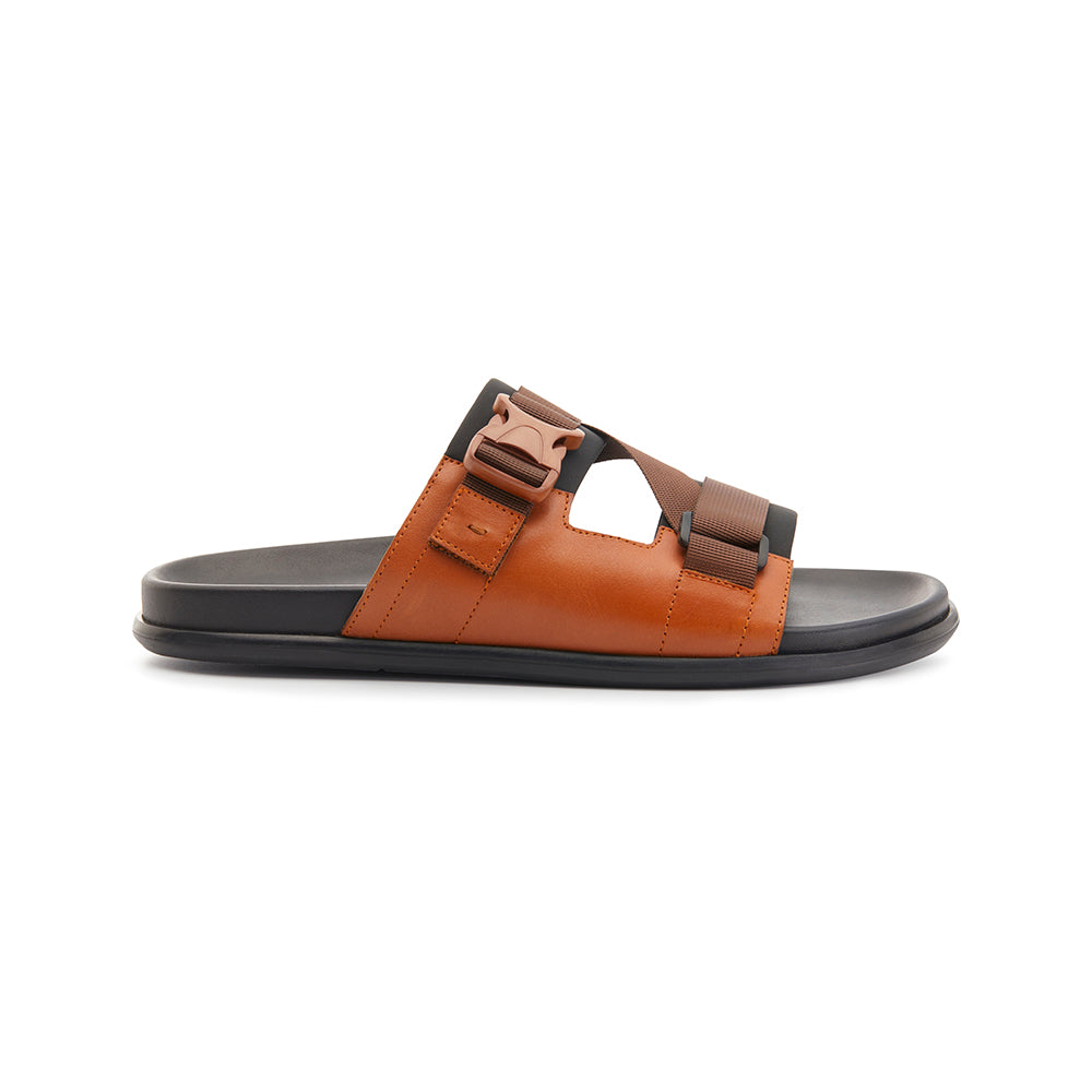 DELROY LEATHER SLIP ON LEATHER SANDAL BROWN