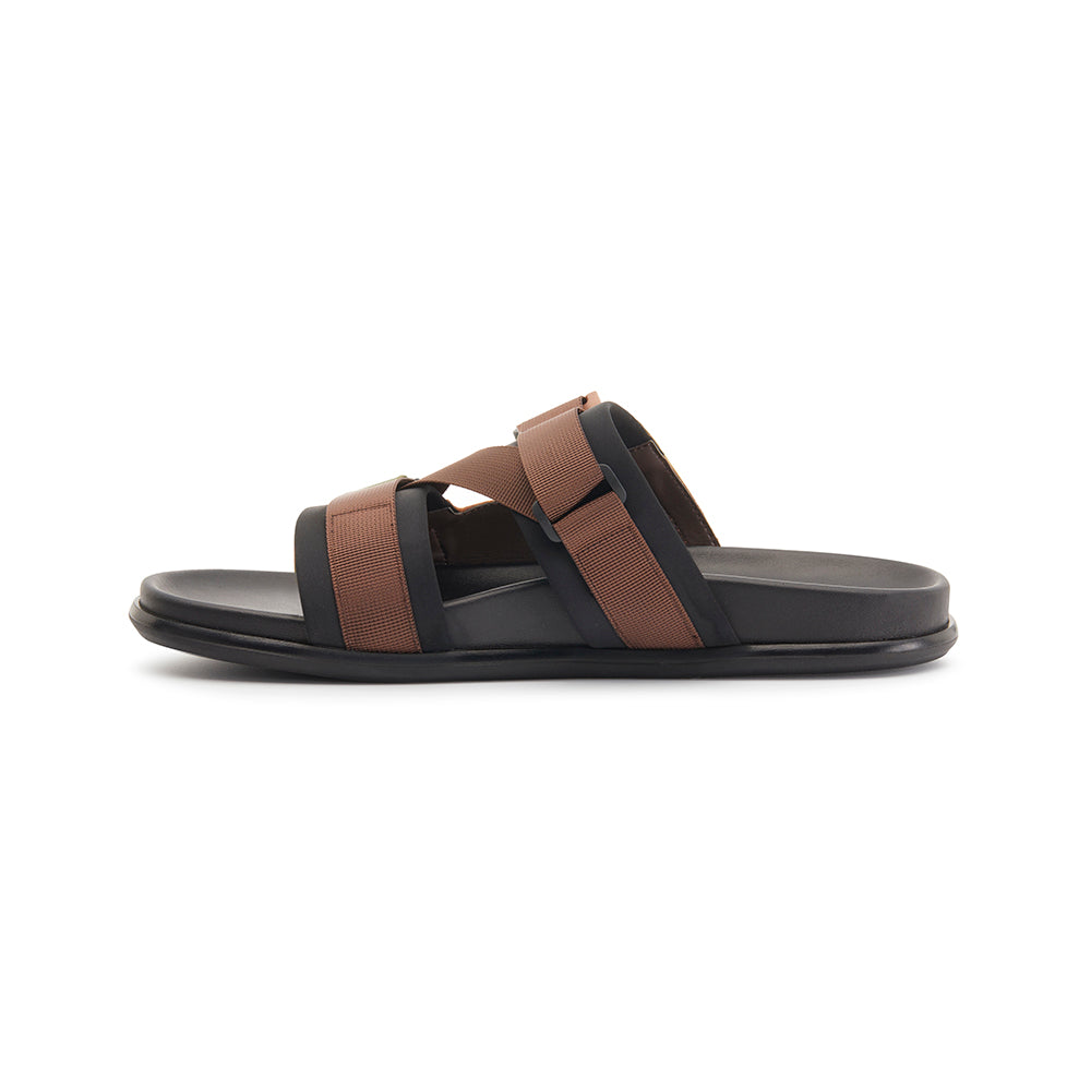 DELROY LEATHER SLIP ON LEATHER SANDAL BROWN