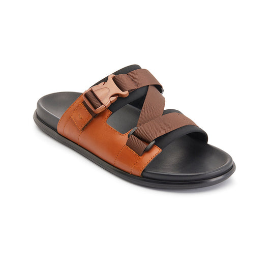 DELROY LEATHER SLIP ON LEATHER SANDAL BROWN