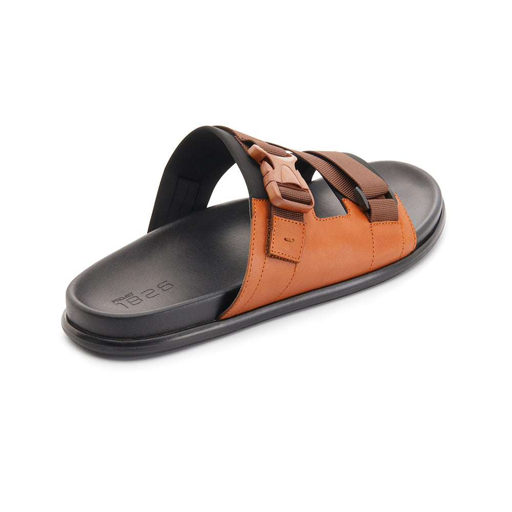 DELROY LEATHER SLIP ON LEATHER SANDAL BROWN