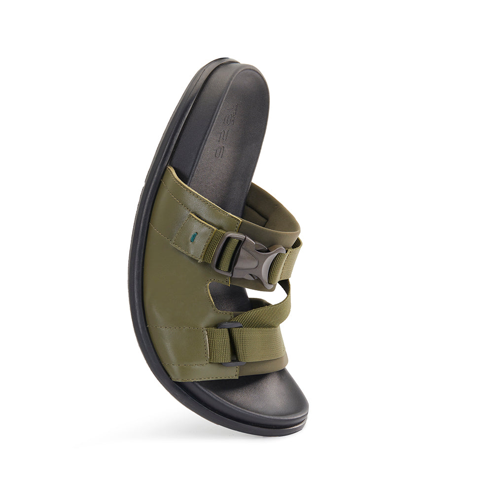 DELROY LEATHER SLIP ON LEATHER SANDAL GREEN