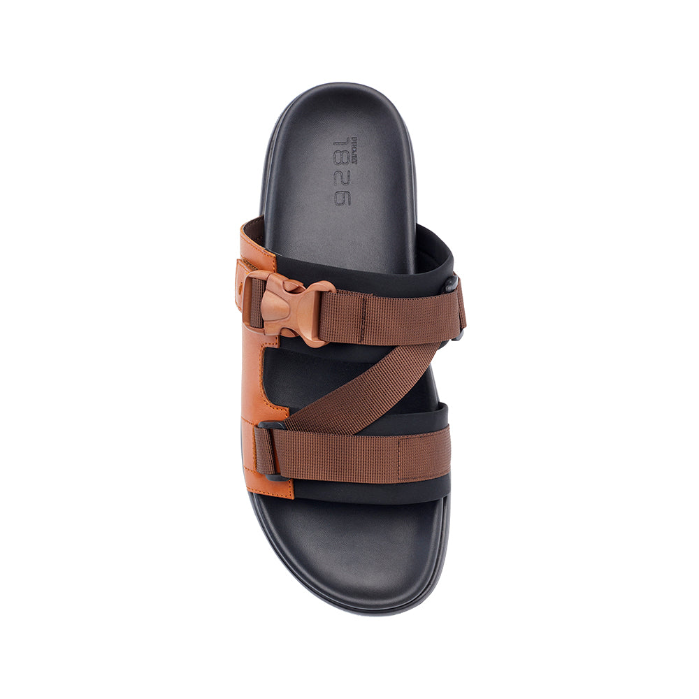 DELROY LEATHER SLIP ON LEATHER SANDAL BROWN