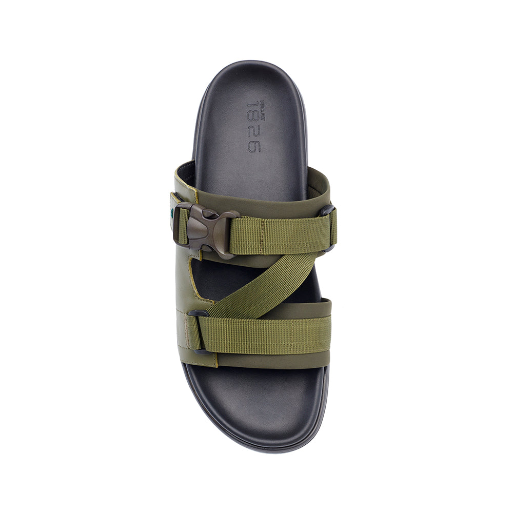 DELROY LEATHER SLIP ON LEATHER SANDAL GREEN