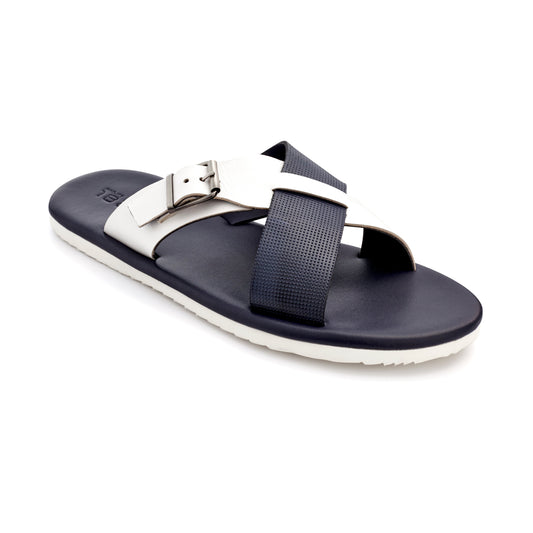 ARSEN CROSS STRAP LEATHER SANDALS BLUE