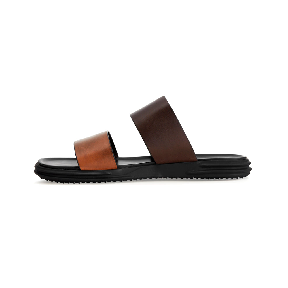 CAROLUS SLIP ON LEATHER SANDALS BROWN