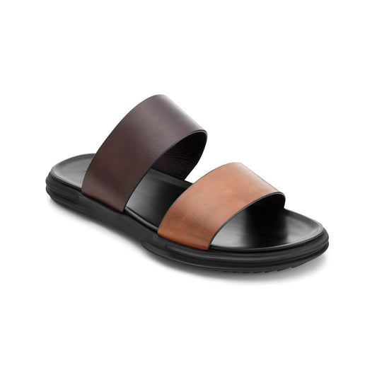 CAROLUS SLIP ON LEATHER SANDALS BROWN