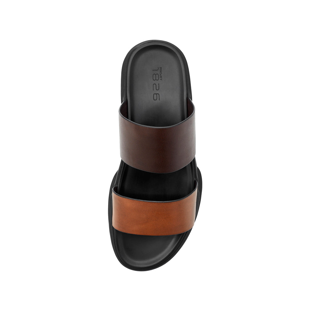 CAROLUS SLIP ON LEATHER SANDALS BROWN