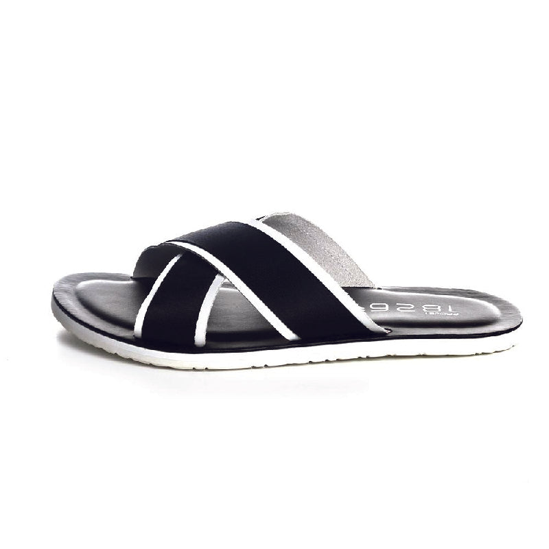 BEVIS CROSS STRAP LEATHER SLIPPER BLACK