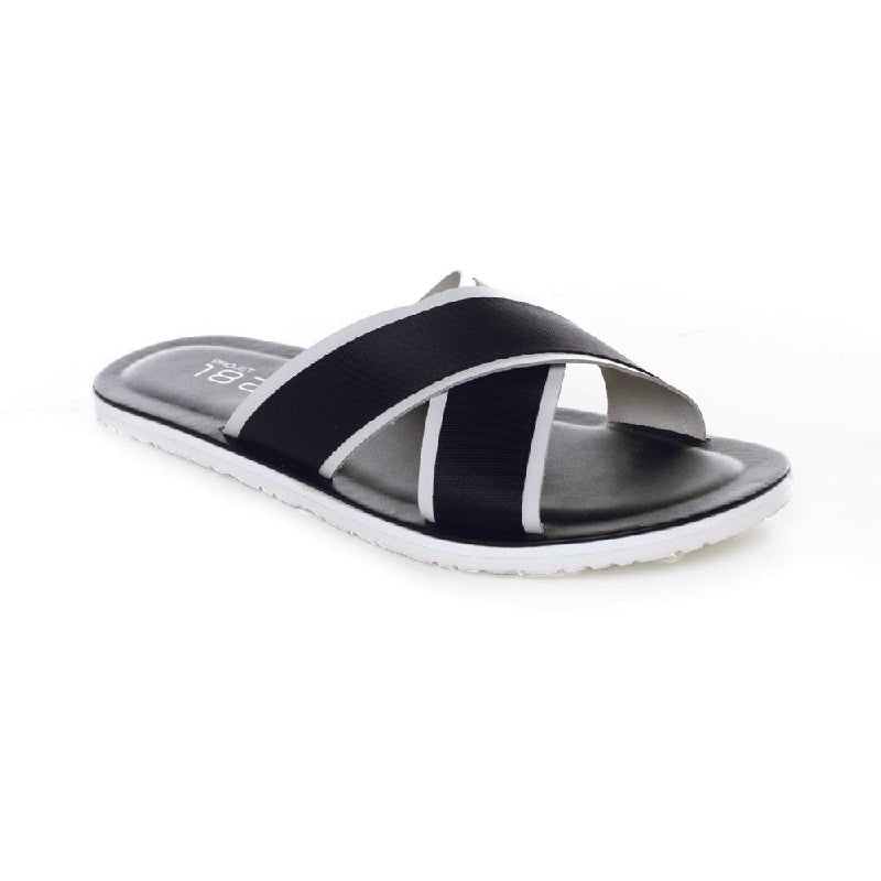 BEVIS CROSS STRAP LEATHER SLIPPER BLACK