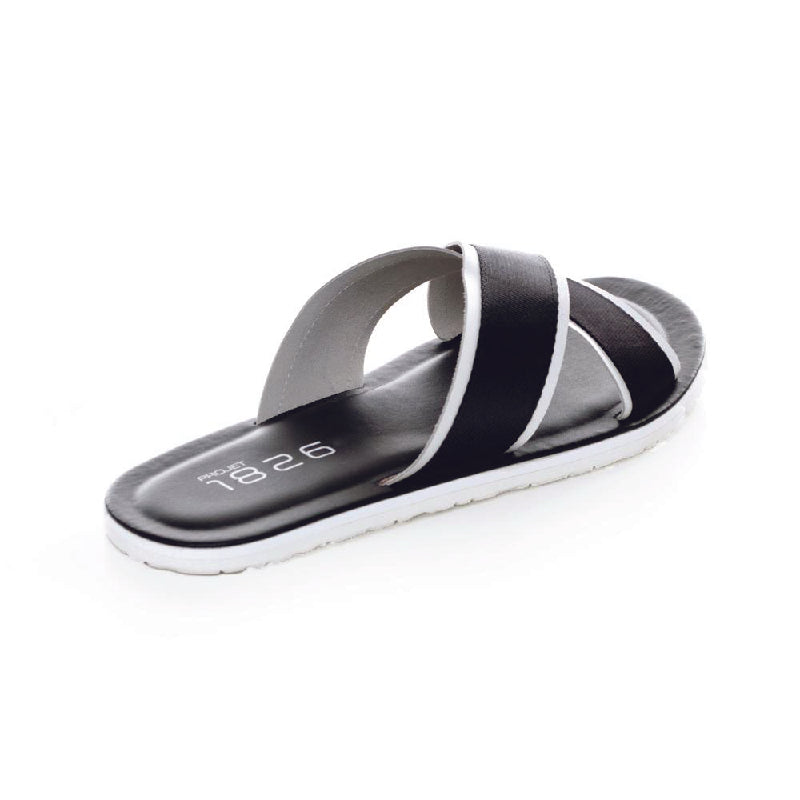 BEVIS CROSS STRAP LEATHER SLIPPER BLACK