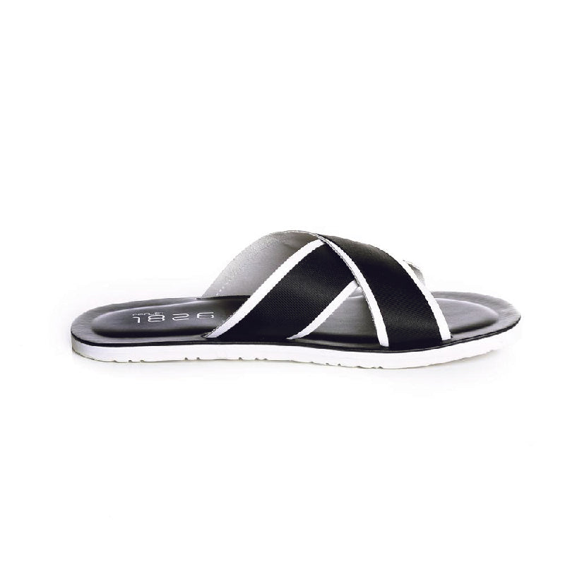 BEVIS CROSS STRAP LEATHER SLIPPER BLACK