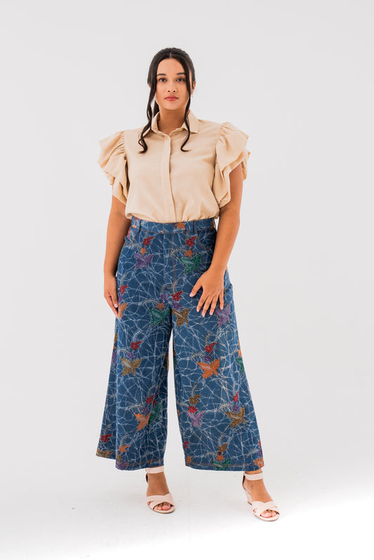 Denim Wide Leg Pants - Coral Bells (Dark)