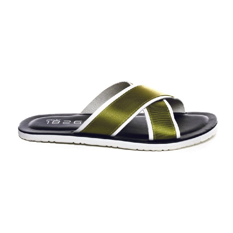 BEVIS CROSS STRAP LEATHER SLIPPER GREEN