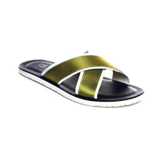 BEVIS CROSS STRAP LEATHER SLIPPER GREEN